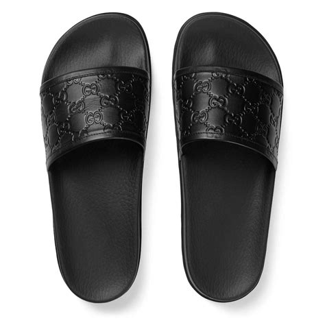 black gucci signature slide sandal|Gucci black heel sandals.